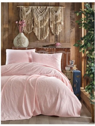 Покривало з наволочками піке жакард Leonar pudra пудра 220х240 см svt-2000022240505 Покривало з наволочками піке жакард Leonar pudra пудра 220х240 см svt-2000022240505