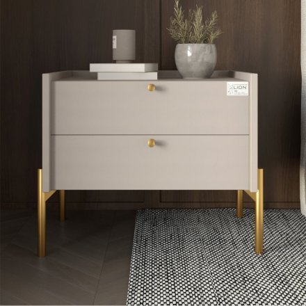 Тумба приліжкова LION Wood з двома шухлядами Кашемір (золоті ножки) (LION-041355) ТОП Тумба приліжкова LION Wood з двома шухлядами Кашемір (золоті ножки) (LION-041355) ТОП
