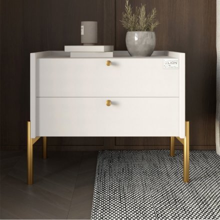 Тумба приліжкова LION Wood з двома шухлядами Німфея Альба (білий) (золоті ножки) (LION-041357) ТОП Тумба приліжкова LION Wood з двома шухлядами Німфея Альба (білий) (золоті ножки) (LION-041357) ТОП