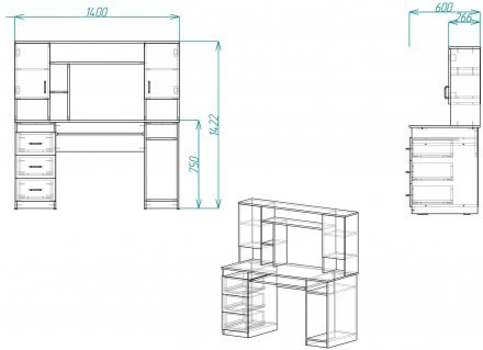 Стіл комп'ютерний Анжело Ferrum-decor 1400x1422x600 ДСП Бетон 16 мм (FRD-104709)