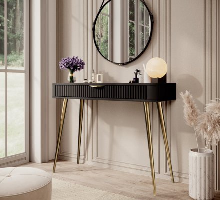 Стіл туалетний Perfect Home Ланте / Lante 1S/100 з 1 шухлядою і золотими ніжками Чорний (PFH-091196) Стіл туалетний Perfect Home Ланте / Lante 1S/100 з 1 шухлядою і золотими ніжками Чорний (PFH-091196)