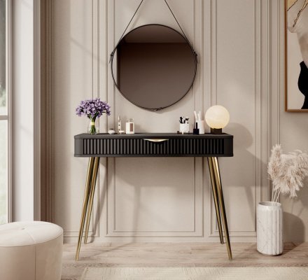 Стіл туалетний Perfect Home Ланте / Lante 1S/100 з 1 шухлядою і золотими ніжками Чорний (PFH-091196) Стіл туалетний Perfect Home Ланте / Lante 1S/100 з 1 шухлядою і золотими ніжками Чорний (PFH-091196)
