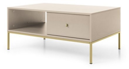 Стіл журнальний Perfect Home Моно / Mono з 2 шухлядами та золотими ніжками ML104 Беж пісочний (PFH-091211)