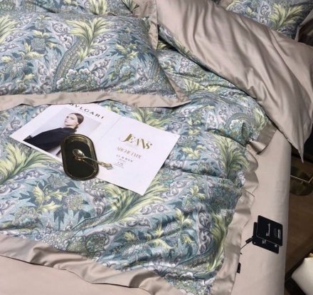 Комплект постільної білизни Листя бежево-зелений 200х230 см Комплект постільної білизни Листя бежево-зелений 200х230 см