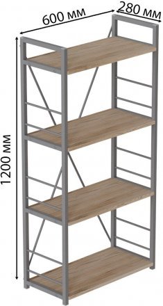 Етажерка 4/60 Ferrum-decor Серії Конект 120x60x28 сірий ДСП Дуб Сан-Марино 16мм (FRD-104249)