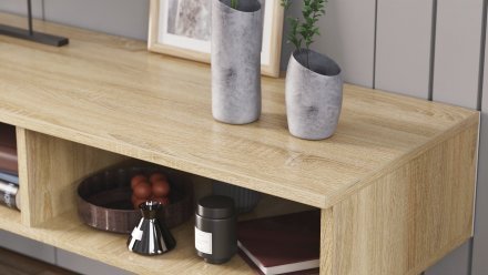 Тумба під ТВ Невада Ferrum-decor 45x100x38 Чорний метал ДСП Дуб Сонома 16 мм (FRD-106722)