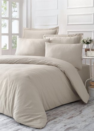 Постільний комплект 200х220 см Stripe Sateen Line бежевий Постільний комплект 200х220 см Stripe Sateen Line бежевий