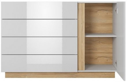 Комод Perfect Home Арко / Arco 1-дверний з 4 шухлядами 1D4S/138 Білий глянець/дуб грандсон (PFH-091044) Комод Perfect Home Арко / Arco 1-дверний з 4 шухлядами 1D4S/138 Білий глянець/дуб грандсон (PFH-091044)