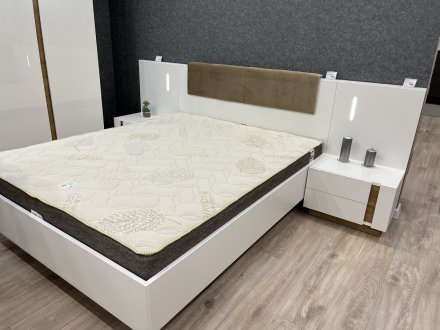 Ліжко (каркас) Perfect Home Арко / Arco 160 з м'яким ізголів'ям двоспальне Білий глянець/дуб грандсон (PFH-091045)
