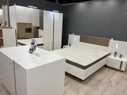 Ліжко (каркас) Perfect Home Арко / Arco 160 з м'яким ізголів'ям двоспальне Білий глянець/дуб грандсон (PFH-091045)