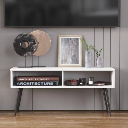 Тумба під ТВ Невада Ferrum-decor 45x100x38 Чорний метал ДСП Білий 16 мм (FRD-106725)