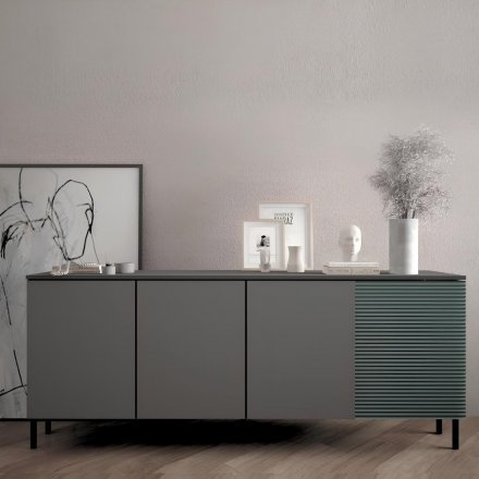 Комод у вітальню на чорних металевих ніжках LION Грей 204x38x76,5 см Бетон Style/Дерево (LION-042502)