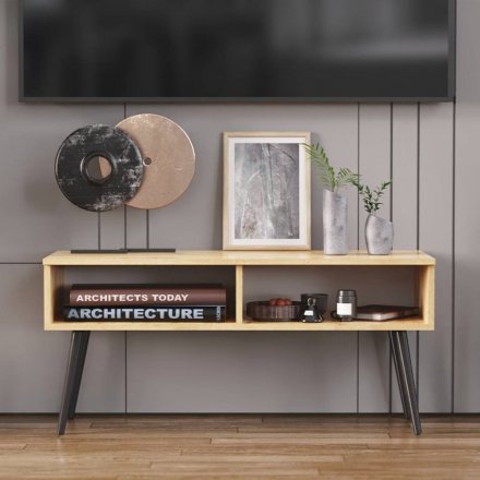 Тумба під ТВ Невада Ferrum-decor 45x100x38 Чорний метал ДСП Дуб Артизан 16 мм (FRD-106726)
