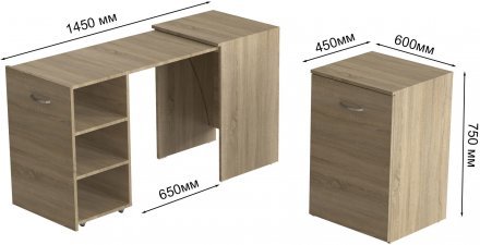 Стіл-тумба трансформер Смарт 1/2 Ferrum-decor 750x1450x600 ДСП Дуб Сонома 16 мм (FRD-105077)