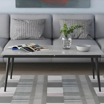 Стіл трансформер журнальний Dandi Small Ferrum-decor 45x120 160)x60 Чорний метал ДСП Бетон 16 мм (FRD-106785)