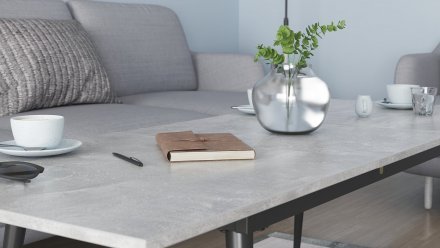 Стіл трансформер журнальний Dandi Small Ferrum-decor 45x120 160)x60 Чорний метал ДСП Бетон 16 мм (FRD-106785)