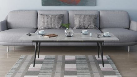 Стіл трансформер журнальний Dandi Small Ferrum-decor 45x120 160)x60 Чорний метал ДСП Бетон 16 мм (FRD-106785)