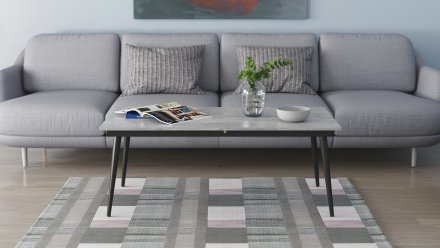 Стіл трансформер журнальний Dandi Small Ferrum-decor 45x120 160)x60 Чорний метал ДСП Бетон 16 мм (FRD-106785)