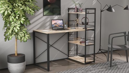 Письмовий стіл Ferrum-decor Серії Конект з етажеркою 75x120x60 чорний ДСП Дуб Сан-Марино 16мм (FRD-104220) Письмовий стіл Ferrum-decor Серії Конект з етажеркою 75x120x60 чорний ДСП Дуб Сан-Марино 16мм (FRD-104220)
