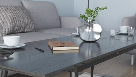 Стіл трансформер журнальний Dandi Small Ferrum-decor 45x120 160)x60 Чорний метал ДСП Сосна Кембра 16 мм (FRD-106786)