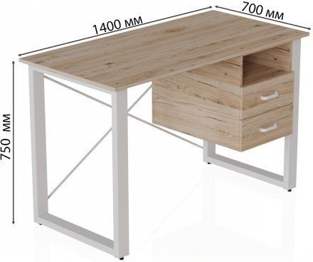 Письмовий стіл із ящиками Ferrum-decor Оскар 750x1400x700 метал Білий ДСП Дуб Сан-Марино 16 мм (FRD-103283)
