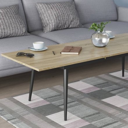 Стіл трансформер журнальний Dandi Small Ferrum-decor 45x120 160)x60 Чорний метал ДСП Дуб Сонома 16 мм (FRD-106788)