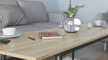 Стіл трансформер журнальний Dandi Small Ferrum-decor 45x120 160)x60 Чорний метал ДСП Дуб Сонома 16 мм (FRD-106788)