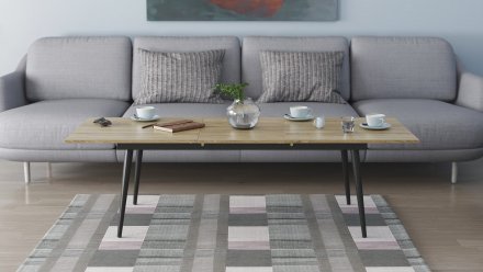 Стіл трансформер журнальний Dandi Small Ferrum-decor 45x120 160)x60 Чорний метал ДСП Дуб Сонома 16 мм (FRD-106788)
