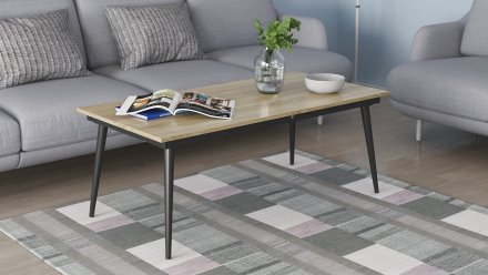 Стіл трансформер журнальний Dandi Small Ferrum-decor 45x120 160)x60 Чорний метал ДСП Дуб Сонома 16 мм (FRD-106788)