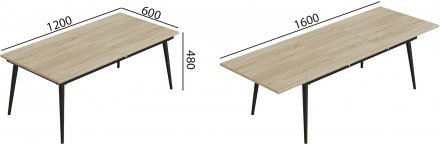 Стіл трансформер журнальний Dandi Small Ferrum-decor 45x120 160)x60 Чорний метал ДСП Дуб Сонома 16 мм (FRD-106788)