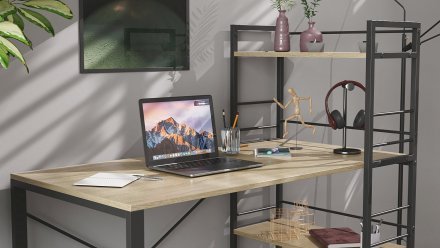 Письмовий стіл Ferrum-decor Серії Конект з етажеркою 75x120x600 чорний ДСП Дуб Сонома 16мм (FRD-104222) Письмовий стіл Ferrum-decor Серії Конект з етажеркою 75x120x600 чорний ДСП Дуб Сонома 16мм (FRD-104222)