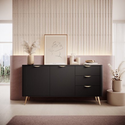 Комод Perfect Home Ланте / Lante 2-дверний з 3 шухлядами і золотими ніжками 2D3S/163 Чорний (PFH-091191)