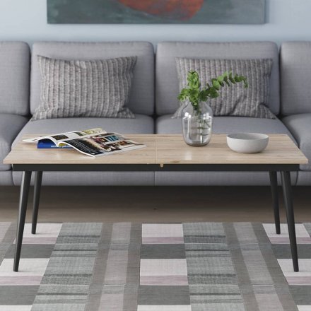 Стіл трансформер журнальний Dandi Small Ferrum-decor 45x120 160)x60 Чорний метал ДСП Дуб Сан-Марино 16 мм (FRD-106790)