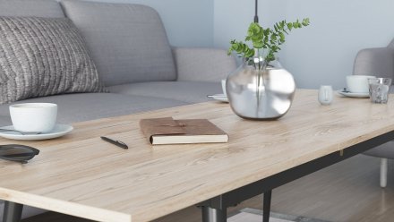 Стіл трансформер журнальний Dandi Small Ferrum-decor 45x120 160)x60 Чорний метал ДСП Дуб Сан-Марино 16 мм (FRD-106790)