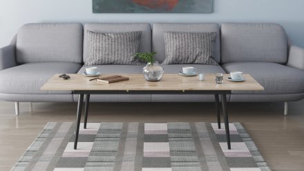 Стіл трансформер журнальний Dandi Small Ferrum-decor 45x120 160)x60 Чорний метал ДСП Дуб Сан-Марино 16 мм (FRD-106790)