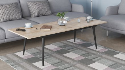 Стіл трансформер журнальний Dandi Small Ferrum-decor 45x120 160)x60 Чорний метал ДСП Дуб Сан-Марино 16 мм (FRD-106790)