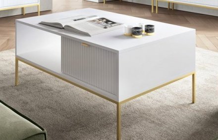 Стіл журнальний Perfect Home Нова / Nova з 2 шухлядами та золотими ніжками L104 Білий (PFH-091249) Стіл журнальний Perfect Home Нова / Nova з 2 шухлядами та золотими ніжками L104 Білий (PFH-091249)