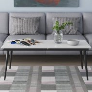 Стіл трансформер журнальний Dandi Small Ferrum-decor 45x120 160)x60 Чорний метал ДСП Білий 16 мм (FRD-106791)
