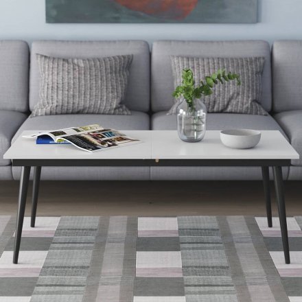 Стіл трансформер журнальний Dandi Small Ferrum-decor 45x120 160)x60 Чорний метал ДСП Білий 16 мм (FRD-106791)