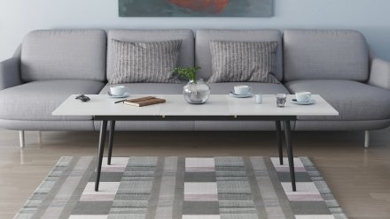 Стіл трансформер журнальний Dandi Small Ferrum-decor 45x120 160)x60 Чорний метал ДСП Білий 16 мм (FRD-106791)