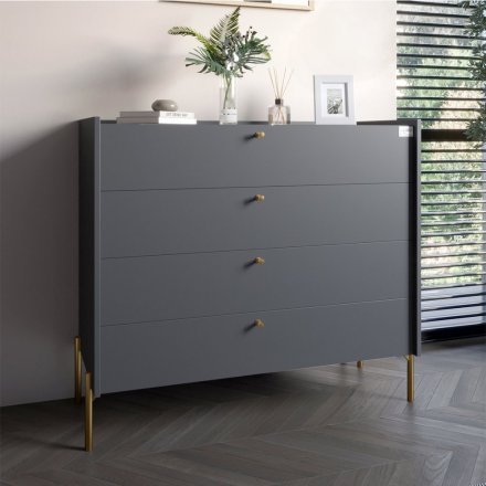 Комод із 4 шухлядами LION Wood із золотими ніжками 100х90х45 см Антрацит (LION-042957) ТОП Комод із 4 шухлядами LION Wood із золотими ніжками 100х90х45 см Антрацит (LION-042957) ТОП