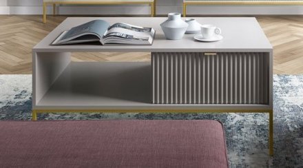 Стіл журнальний Perfect Home Нова / Nova з 2 шухлядами та золотими ніжками L104 Сірий (PFH-091252) Стіл журнальний Perfect Home Нова / Nova з 2 шухлядами та золотими ніжками L104 Сірий (PFH-091252)