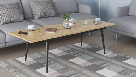 Стіл трансформер журнальний Dandi Small Ferrum-decor 45x120 160)x60 Чорний метал ДСП Дуб Артизан 16 мм (FRD-106792)