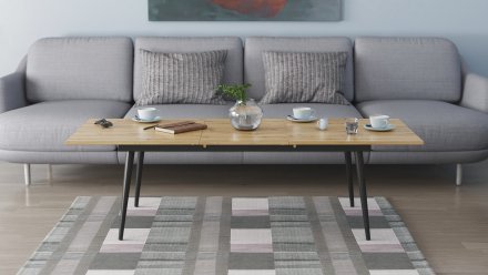 Стіл трансформер журнальний Dandi Small Ferrum-decor 45x120 160)x60 Чорний метал ДСП Дуб Артизан 16 мм (FRD-106792)
