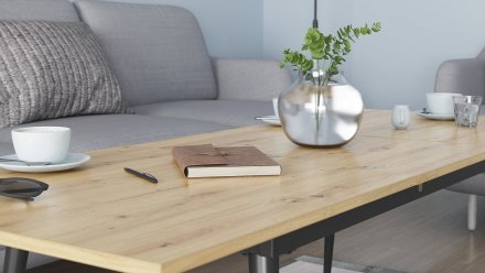 Стіл трансформер журнальний Dandi Small Ferrum-decor 45x120 160)x60 Чорний метал ДСП Дуб Артизан 16 мм (FRD-106792)