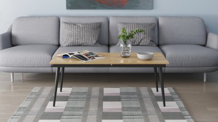 Стіл трансформер журнальний Dandi Small Ferrum-decor 45x120 160)x60 Чорний метал ДСП Дуб Артизан 16 мм (FRD-106792)