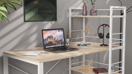 Письмовий стіл Ferrum-decor Серії Конект з етажеркою 75x120x60 білий ДСП Дуб Сан-Марино 16мм (FRD-104226)