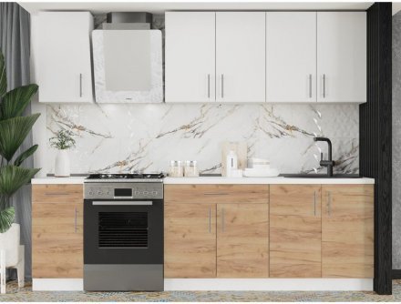 Кухня модульна Еверест Оптіма набір №3 Німфея альба+Дуб крафт золотий 2,6 м (без стільниці) (DTM-5701)