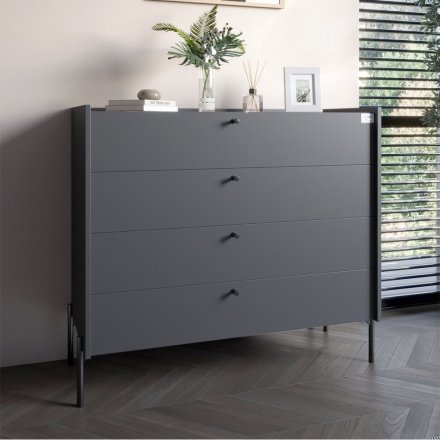 Комод із 4 шухлядами LION Wood з чорними ніжками 100х90х45 см Антрацит (LION-042972) Комод із 4 шухлядами LION Wood з чорними ніжками 100х90х45 см Антрацит (LION-042972)