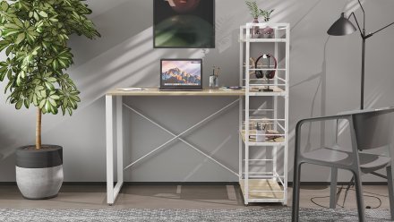 Письмовий стіл Ferrum-decor Серії Конект з етажеркою 75x120x600 білий ДСП Дуб Сонома 16мм (FRD-104227) Письмовий стіл Ferrum-decor Серії Конект з етажеркою 75x120x600 білий ДСП Дуб Сонома 16мм (FRD-104227)